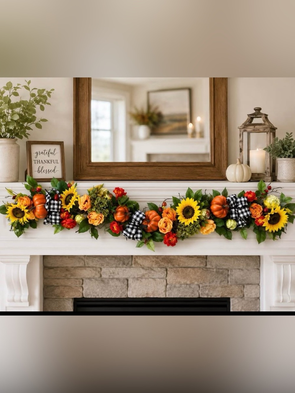 Autumn Sunflower and Pumpkin Mantel Garland - Orange & Yellow